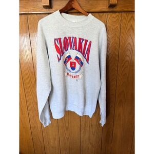 Vintage Slovakia Fruit of the Loom Sweatshirt Gray Graphic Crewneck XXL USA Made